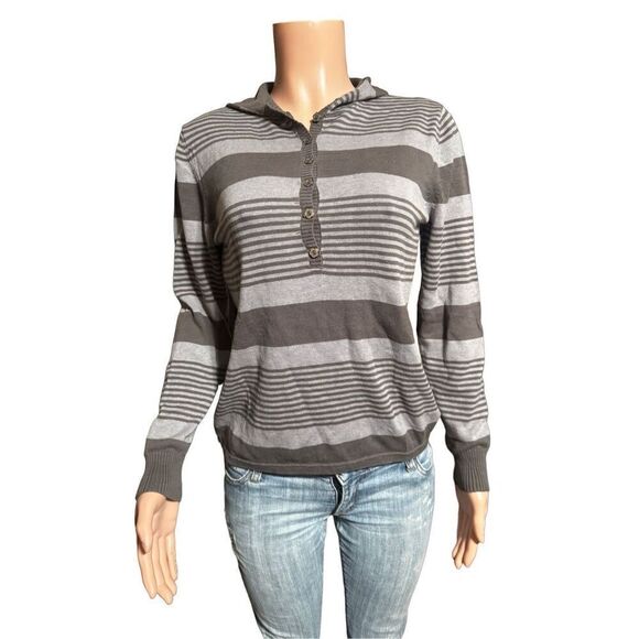 Bundle 2 Long sleeve stripe half button Henley hoodie sweatshirt top M - Picture 8 of 10